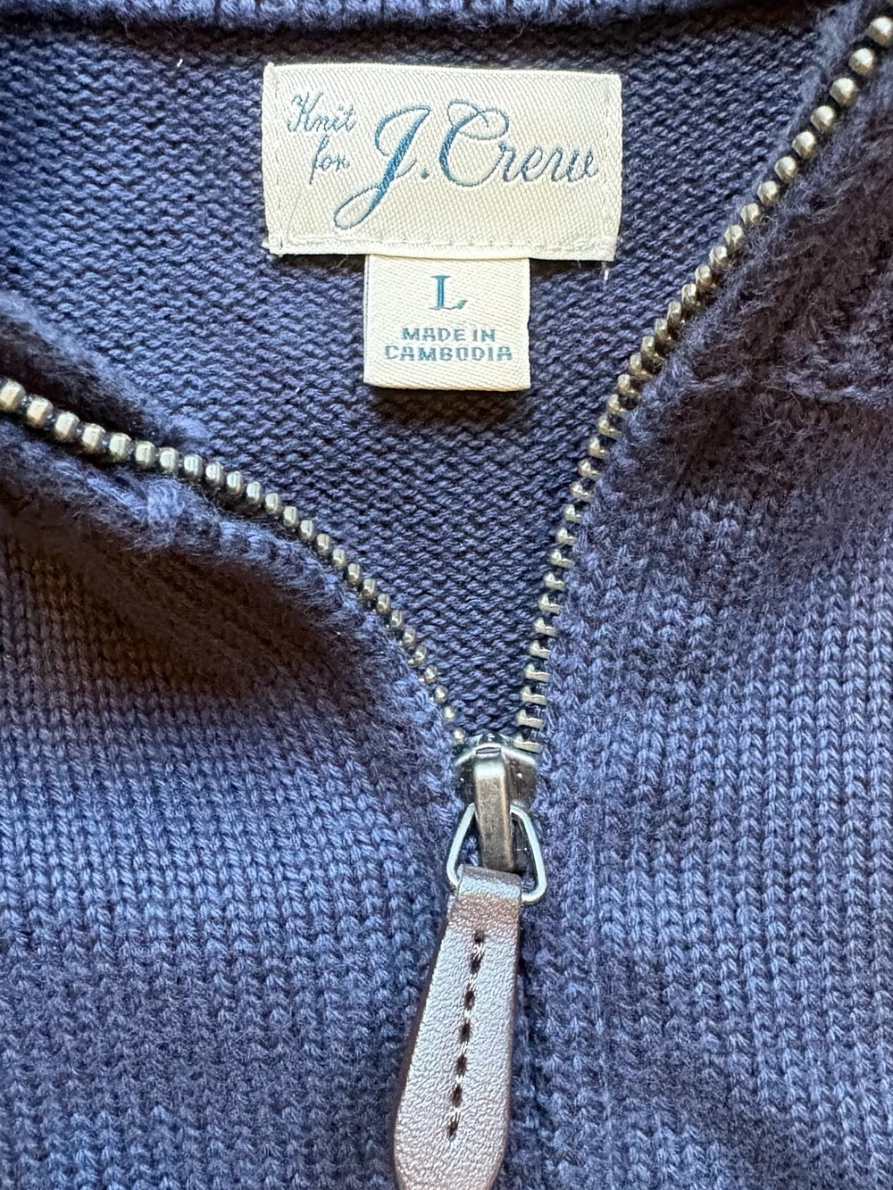 J. Crew Heritage Cotton Quarter-Zip Sweater - Navy Sz Large - Picture 3 of 7